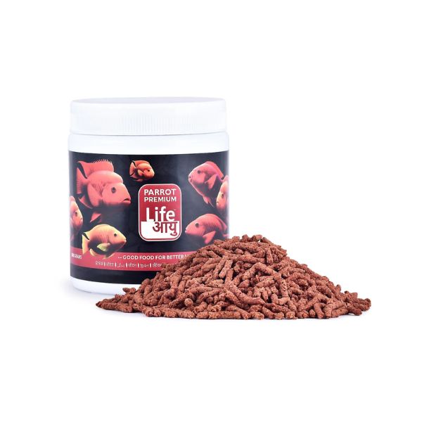 Life AAYU Parrot Premium Fish Food – Color Enhancing & Immunity-Boosting Natural Pellets with Spirulina & Omega-3