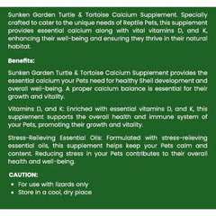 Reptile Garden Turtle & Tortoise Calcium Supplement – With Vitamins D & K + Stress-Relieving Essential Oils (100g)