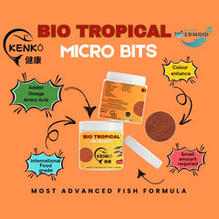KENKO Bio Tropical Micro Bits Fish Food - 100g Advanced Formula Micro Pellets for Tetras, Guppies, Rasboras and Small Tropical Fish | Protein-Rich, Slow Sinking Bits for Daily Feeding & Vibrant Colors