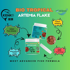 KENKO Bio Tropical Fish Food 40 g | Premium Blend with White Fish Meal, Brine Shrimp, Squid and Seaweed|Balanced Diet for Tetras,Cichlids and Other Tropical Fish |Rich in Protein & Essential Nutrients