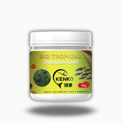 KENKO Bio Tropical Spirulina Flake - 40g | Advanced Formula Flake Food with Spirulina for All Kinds of Cichlids, Tetras, and Marine Fish | High Protein, Natural Color Enhancer, Clean Water Formula