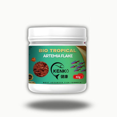 KENKO Bio Tropical Fish Food 40 g | Premium Blend with White Fish Meal, Brine Shrimp, Squid and Seaweed|Balanced Diet for Tetras,Cichlids and Other Tropical Fish |Rich in Protein & Essential Nutrients